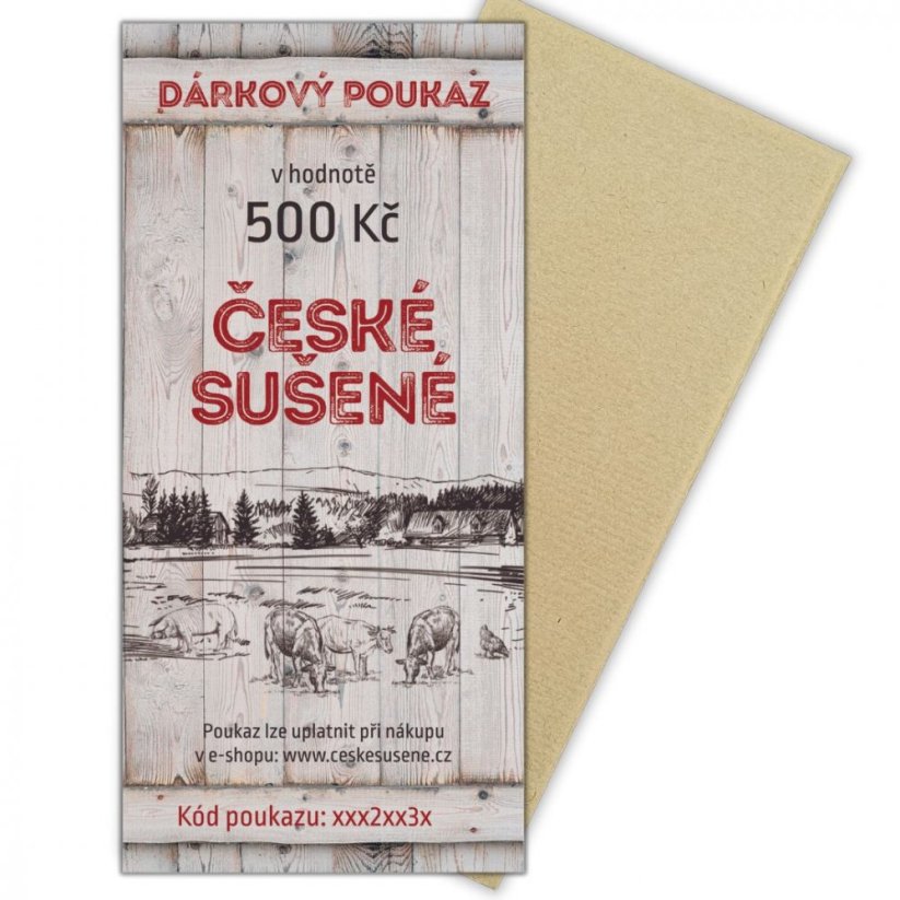 Dárkový poukaz tištěný - Vyber poukaz: Dárkový poukaz 500 Kč "rustik"